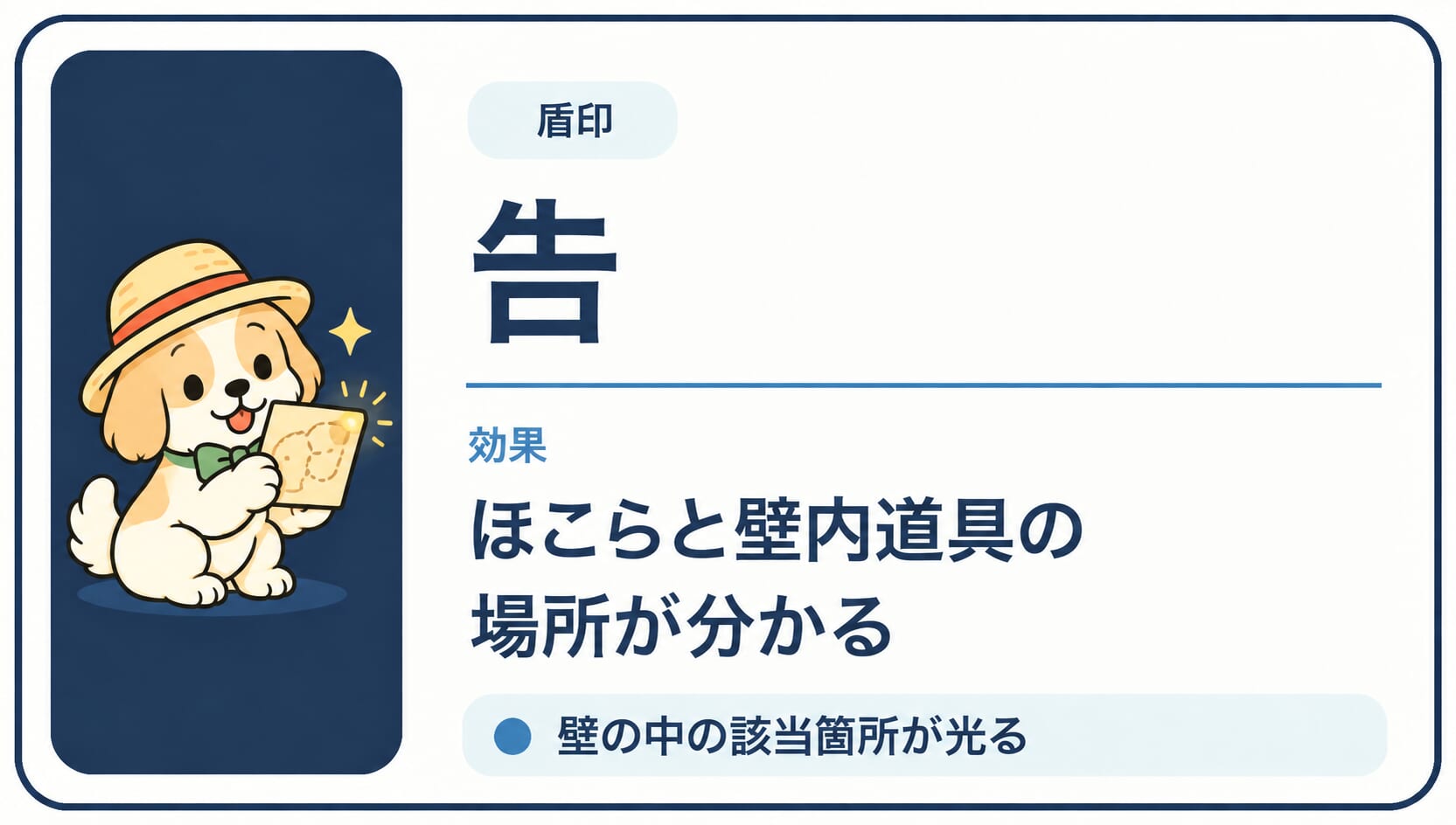 ほこらと壁内道具の場所が分かる「告」印の効果カード