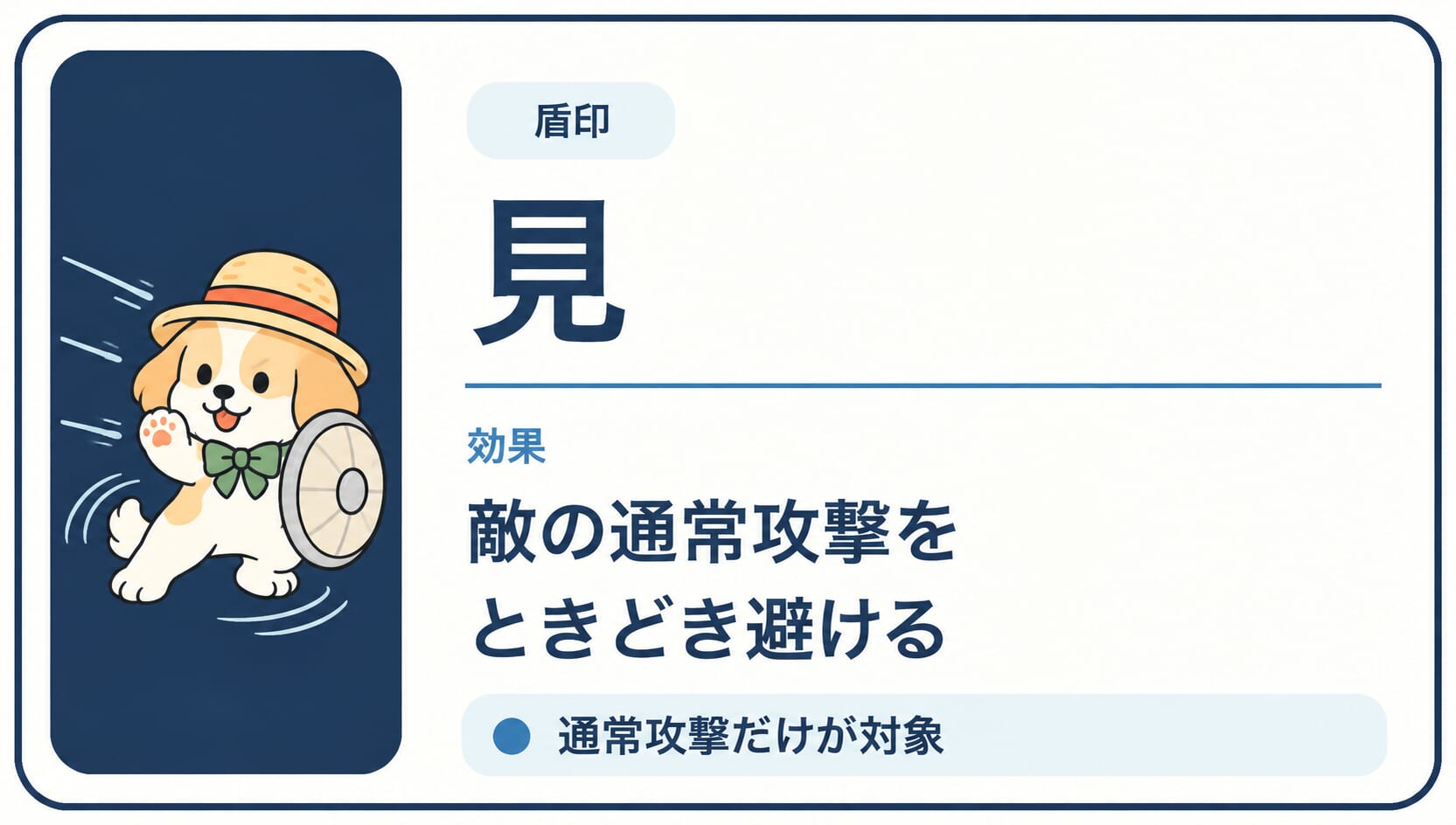 敵の通常攻撃をときどき避ける「見」印の効果カード